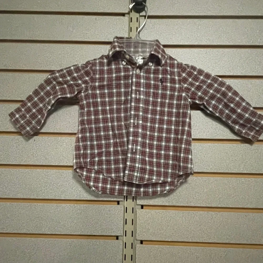 Ralph Lauren Kids Red‎ Plaid Button Down Shirt Natural Stretch Logo 9M